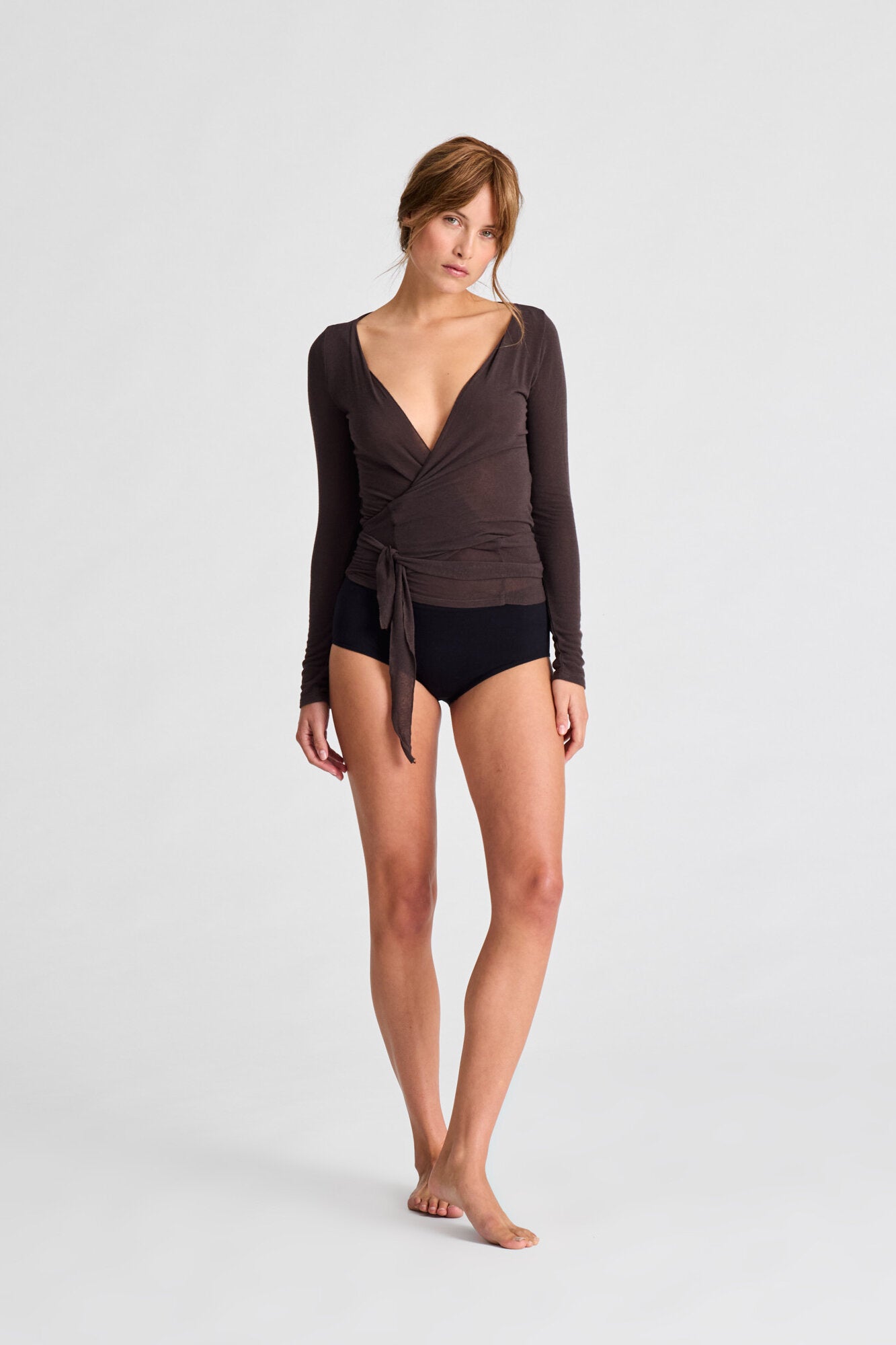 Anne Wrap Wool langærmet t-shirt - Mulch